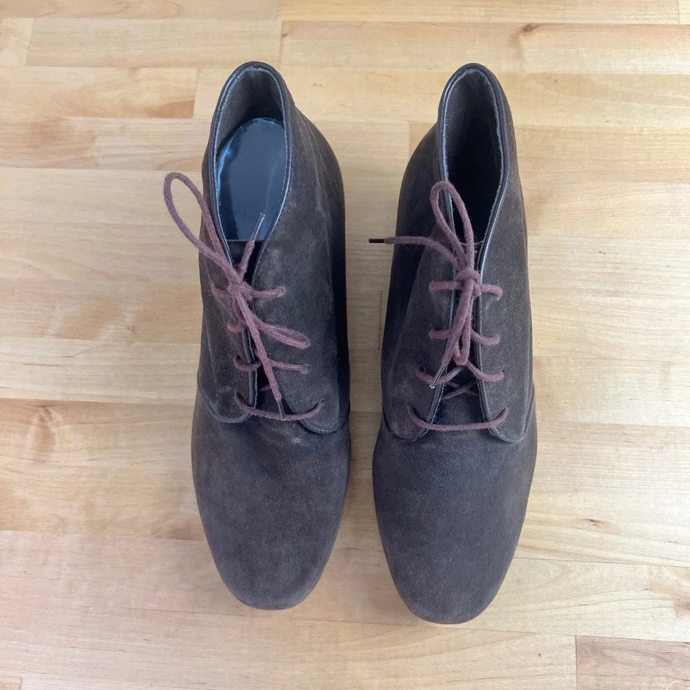 Munro Suede Leather Lace Up‎ Wedge Ankle Booties Boots Size 9.5 Brown Comfort